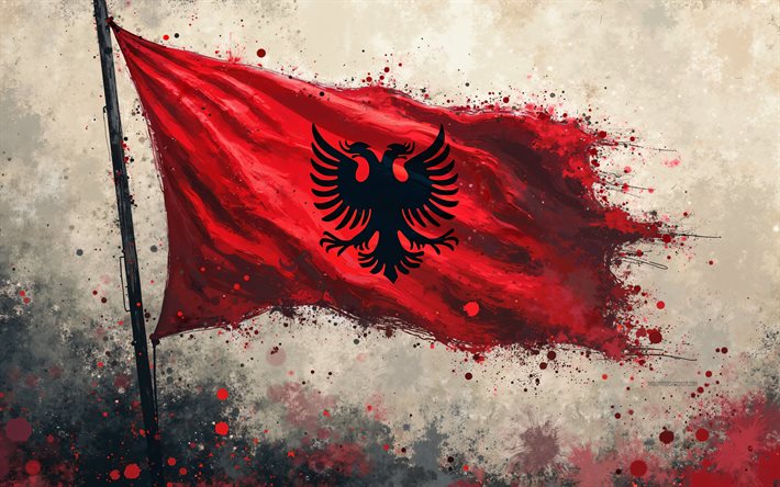 thumb2-albania-flag-4k-grunge-background-albanian-flag-on-the-flagpole-albanian-paint-splashes-flag